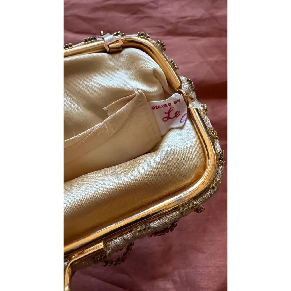 Vintage 1960s Gold Beaded Evening Bag Hong Kong Sequined Clutch Formal 